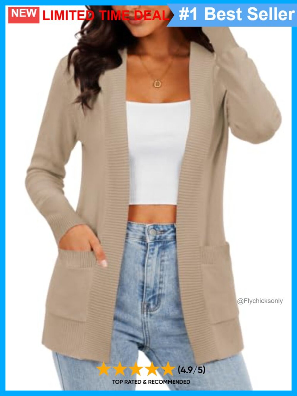 Women's Open Front Cardigan Sweater with Pockets Long Sleeve